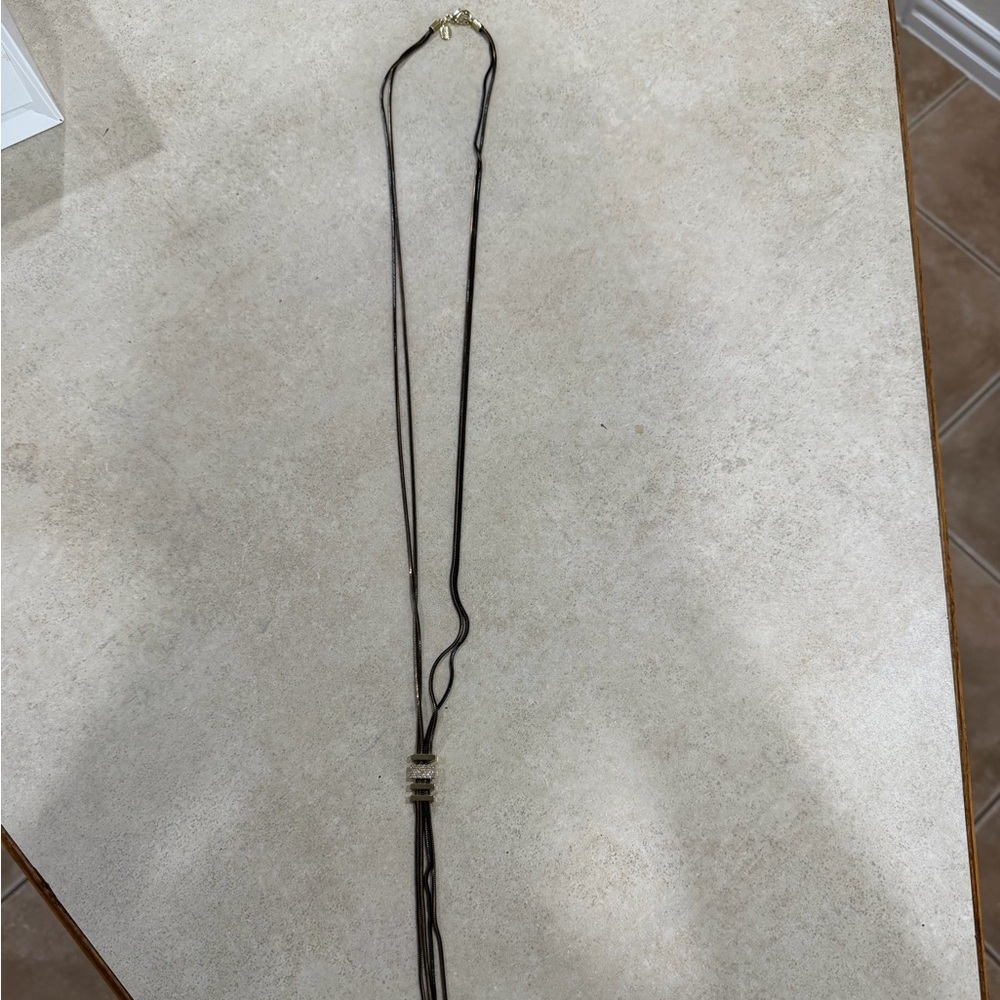 Express Black/Gold Lariat Necklace with Diamonds